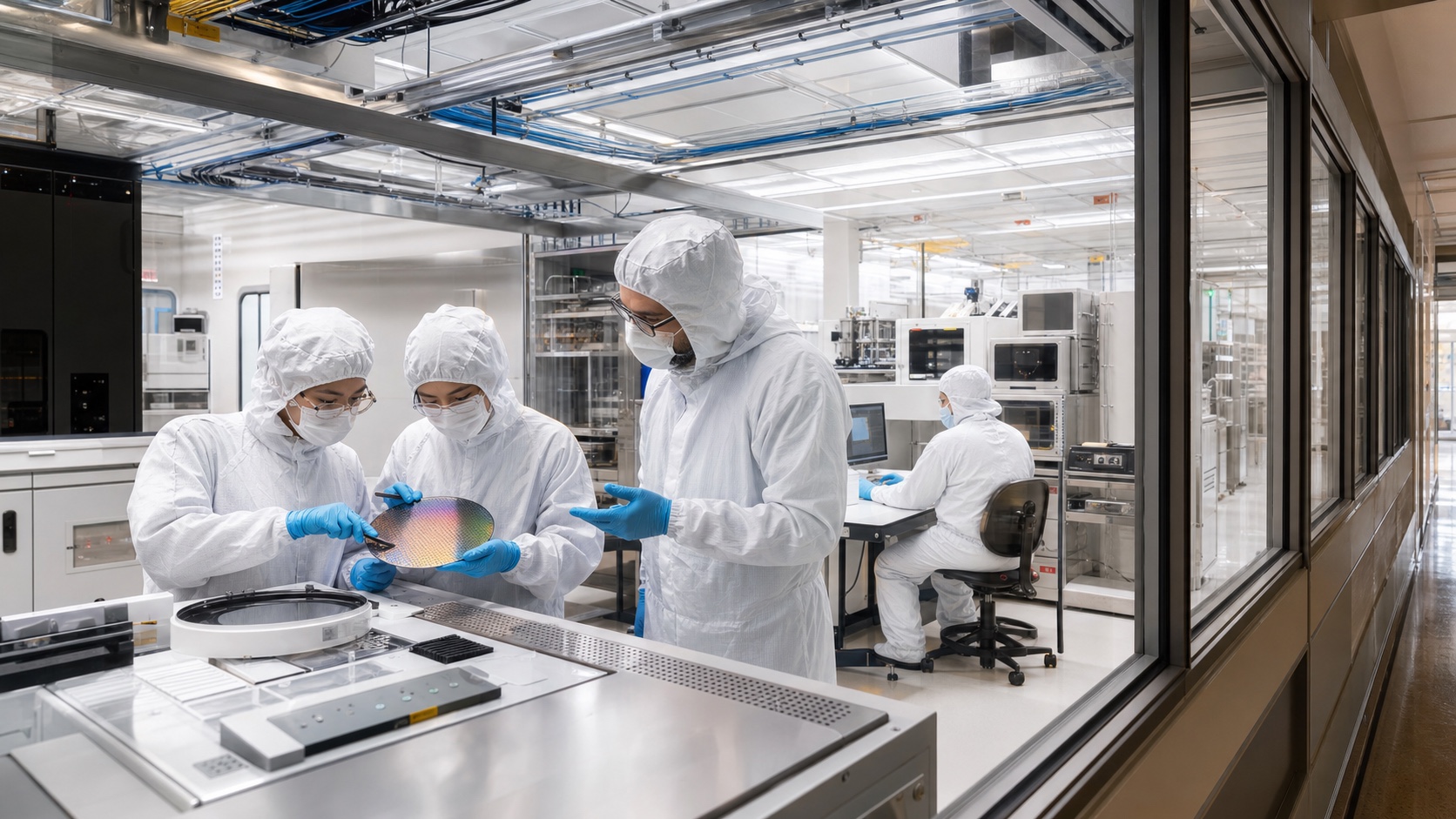 Estudiantes universitarios trabajando en un laboratorio educativo avanzado de nanotecnología y microfabricación