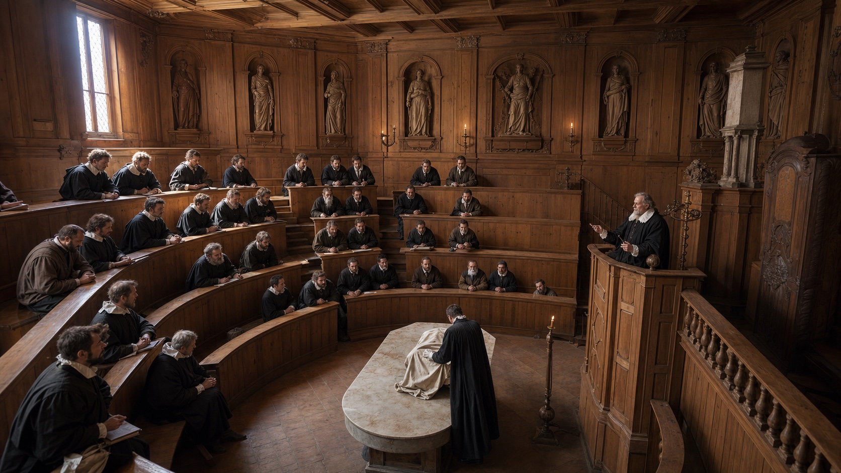Lección universitaria de anatomía en el Teatro Anatómico de Bolonia durante el siglo XVII